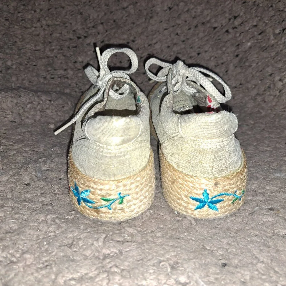 CAFE NOIR-Metallic Gold Fabric-Embroidered Espadrille Sneakers-Sz 37-Excellent